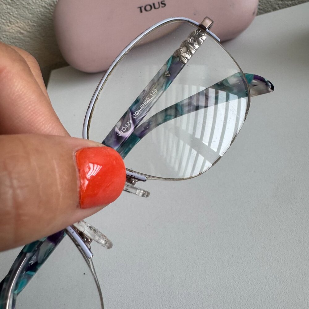 TOUS Semi Rimless Rectangular Eyeglasses Bear Log… - image 2